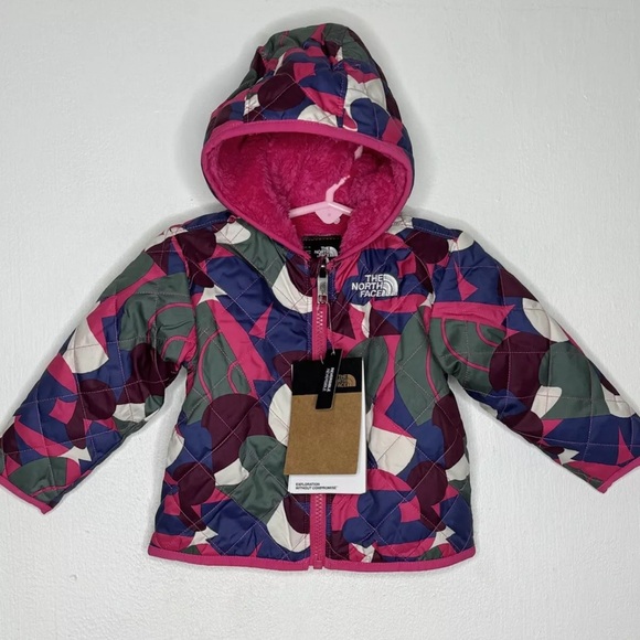 The North Face Reversible Shady Glade Jacket Baby Girls 0-3 Months Pink Hooded - Picture 1 of 5